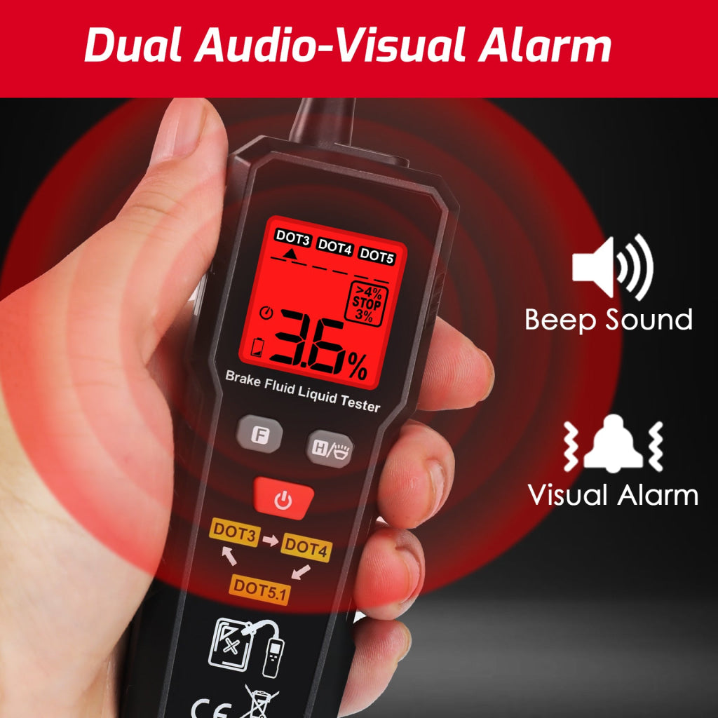 BFT-505 Brake Fluid Tester 0~4% Range Digital Brake Oil Detector for DOT3 DOT4 DOT5.1 Color Backlight & Buzzer Alarm