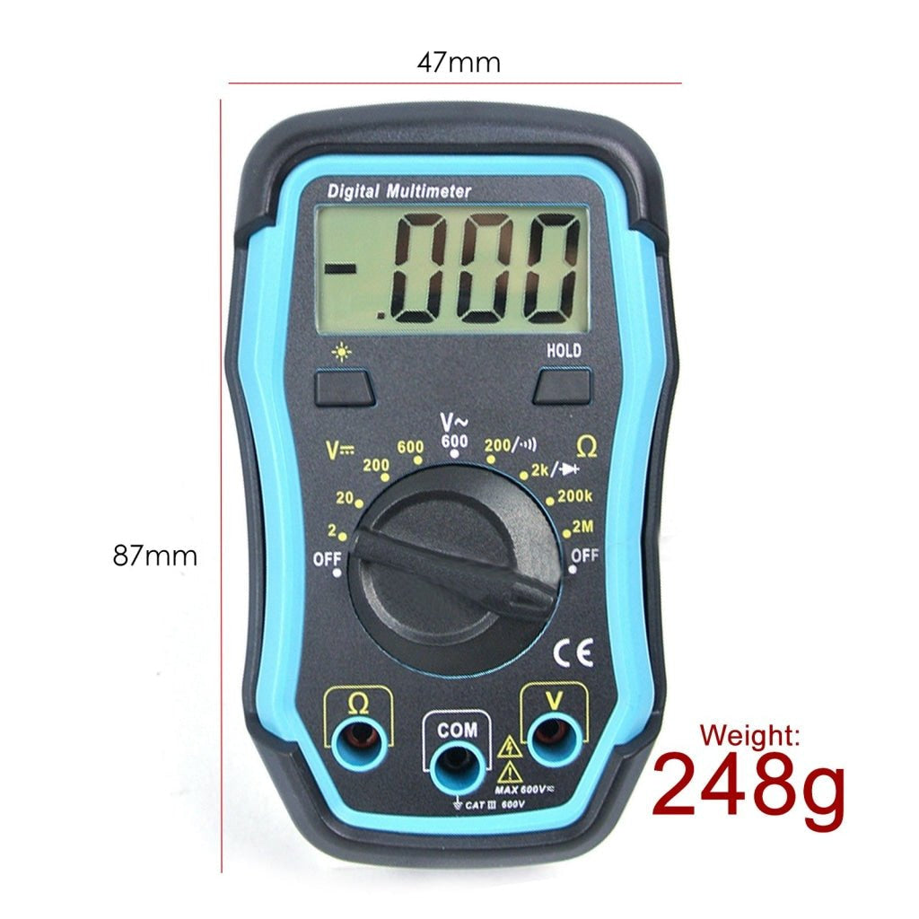 E04-008 Digital Multimeter w/ Test Leads, Overload Protection, DC