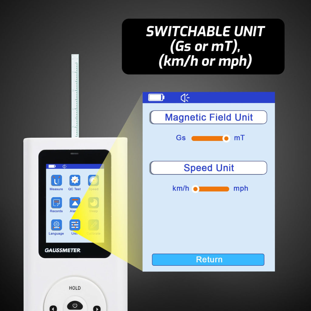 EMF-506 Digital Gauss Meter / Tesla Meter - High Precision Portable Magnetic Field Detector 0~25k Gs (0~2500 mT) Range