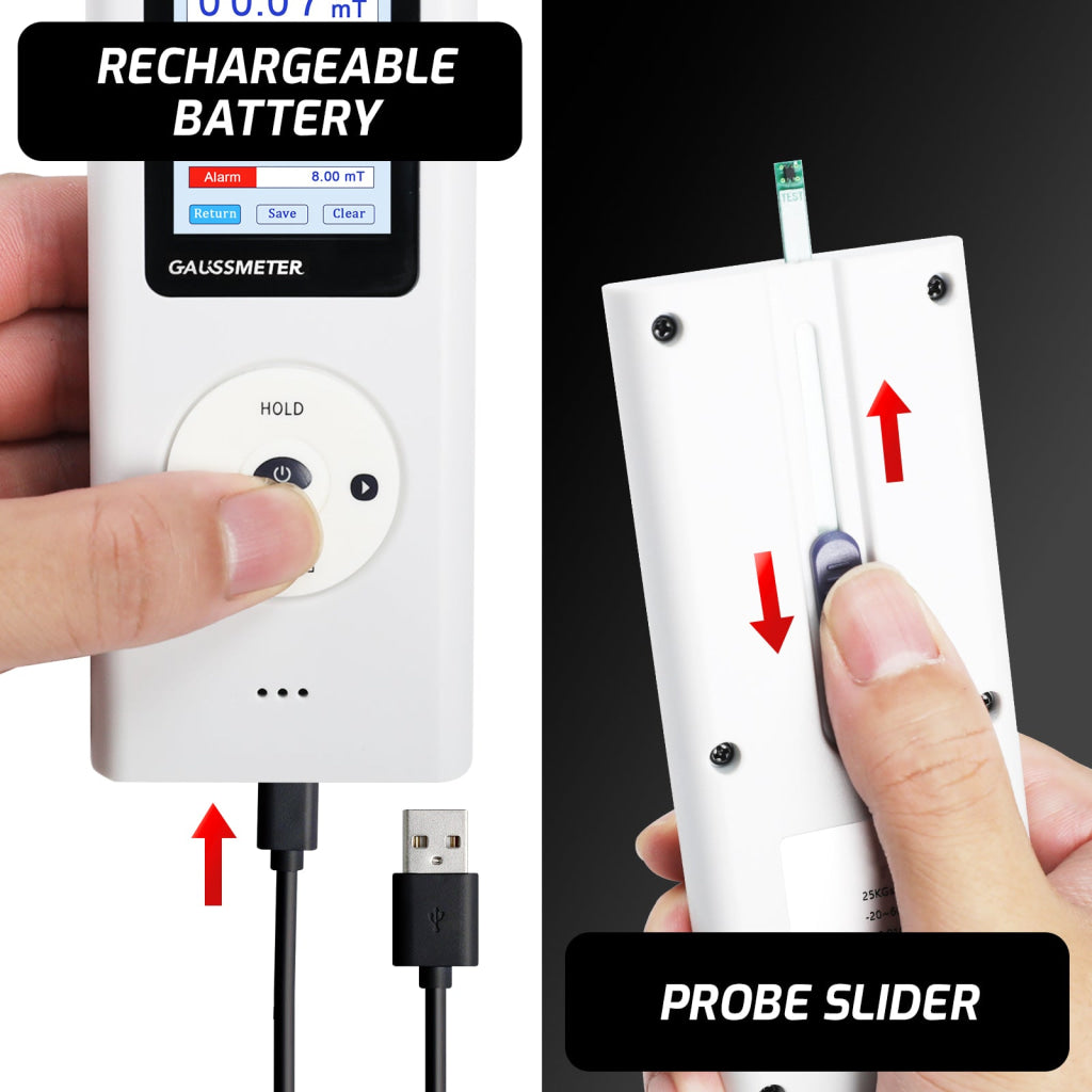EMF-506 Digital Gauss Meter / Tesla Meter - High Precision Portable Magnetic Field Detector 0~25k Gs (0~2500 mT) Range