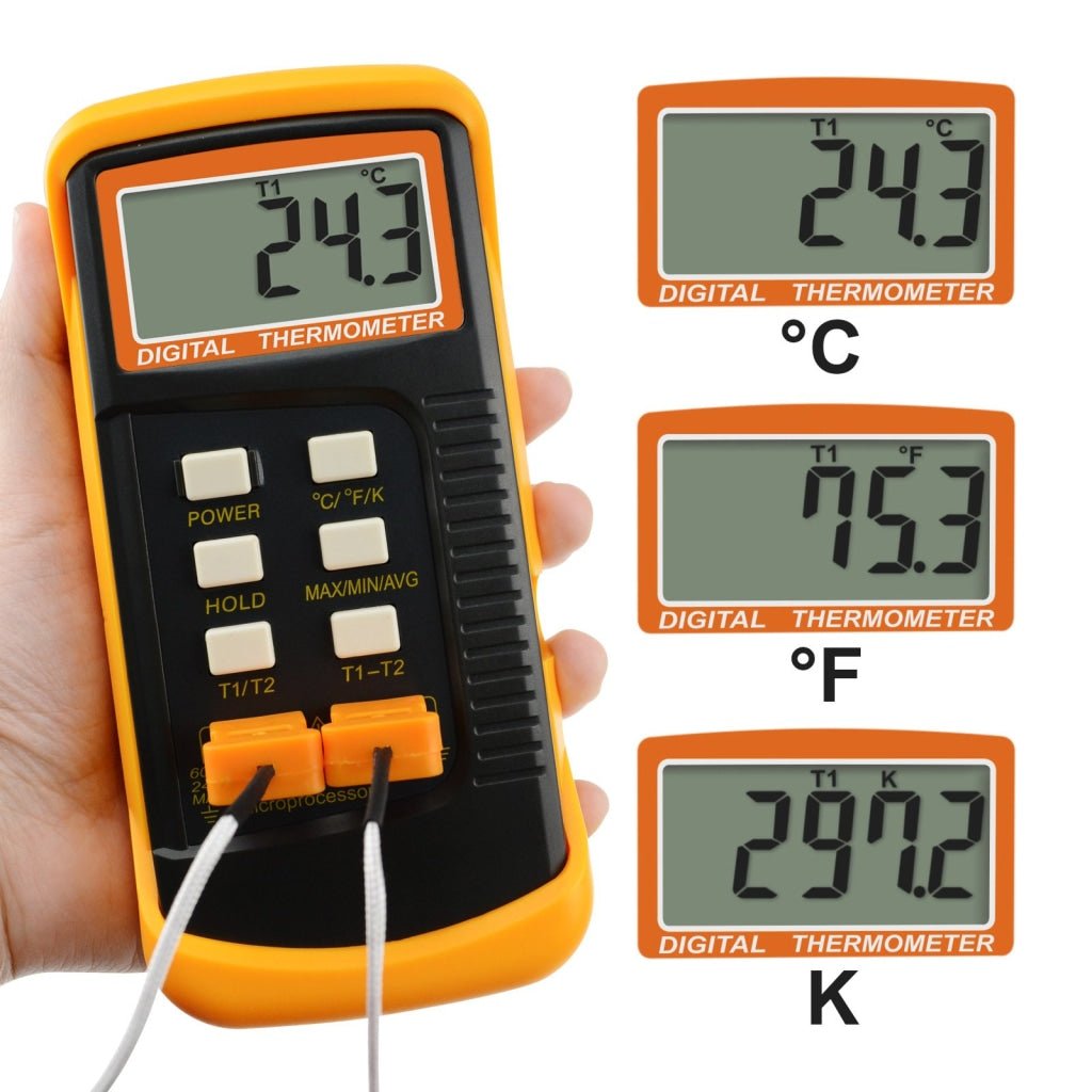 K-Type Thermocouple Thermometer - Dual Channel Handheld Meter With 4 Probes For -50 To 1370°C Range