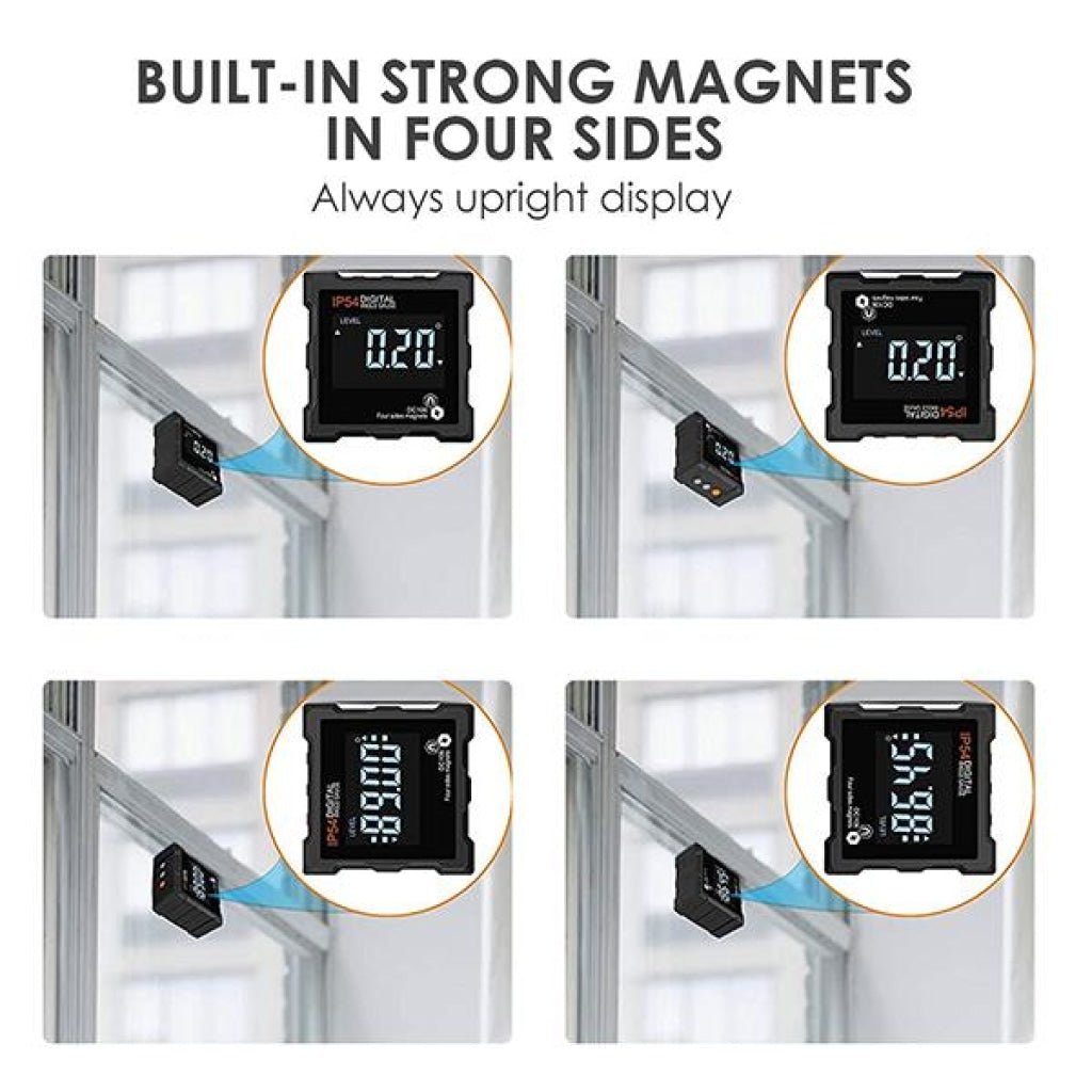 AGF - 325 Digital Level Box Angle Finder with 4 Magnetic Bases Inclinometer Large LCD Display Backlight EBTN IP54 Waterproof Level - Gain Express