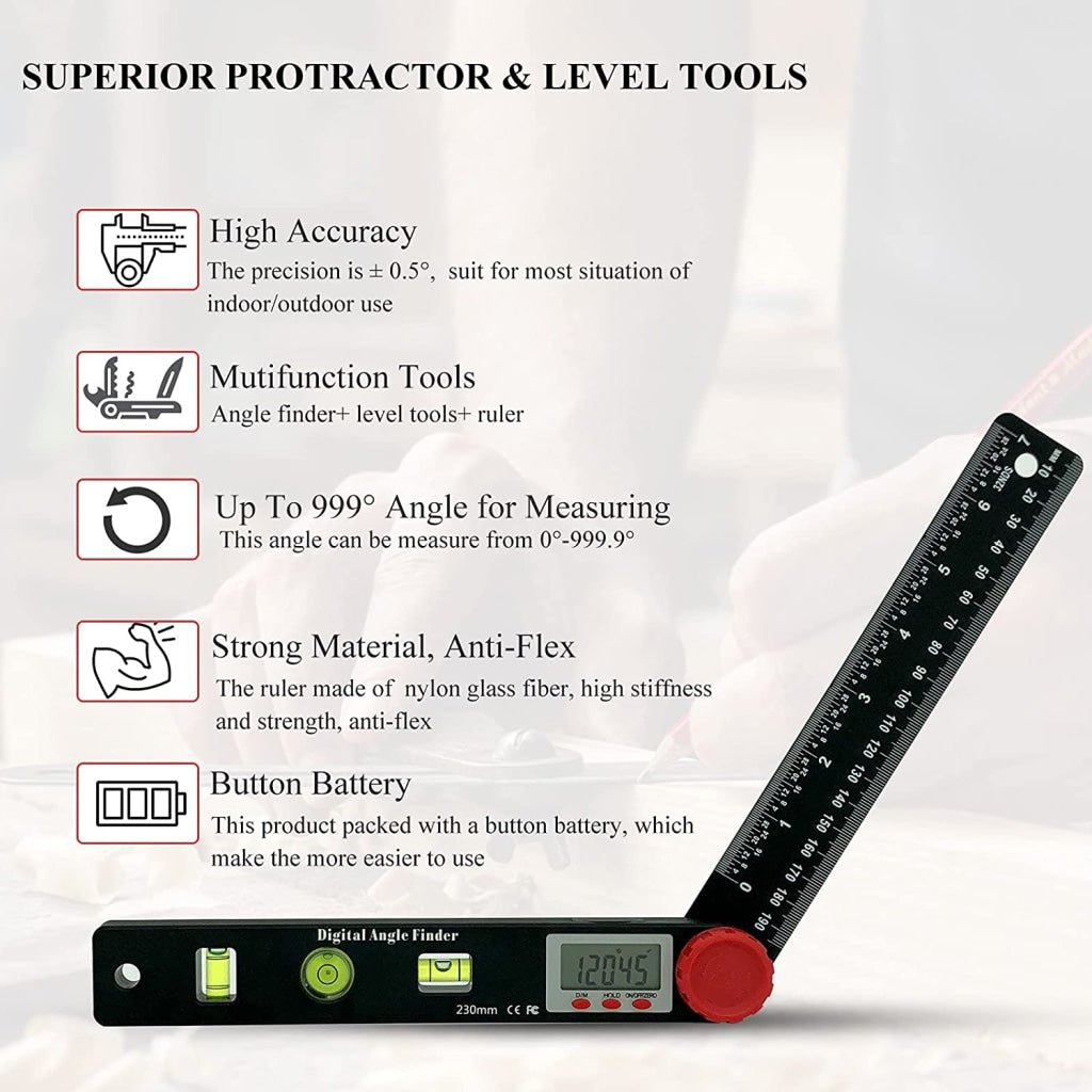 AGF - 327 AGF - 327 4 in 1 Multifunctional Digital Angle Finder Protractor, Ruler (7inch, 190mm) Level Tool with Horizontal Vertical Circular Level - Gain Express