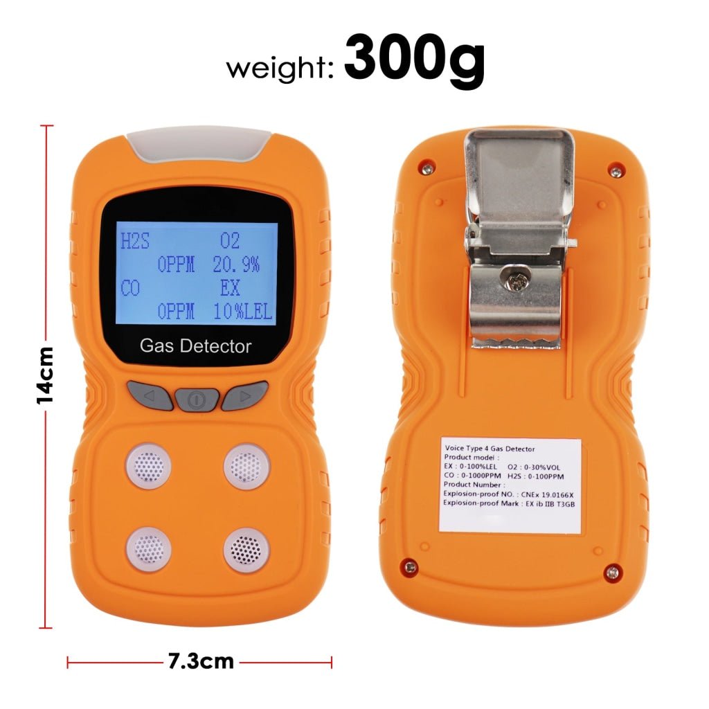 AQM - 384 AQM - 384 Portable Gas Detector CO H₂S O₂ EX (LEL) 4 Gas Detection Gas Rechargeable Clip Sniffer with Audible Visual Vibration Alert and Voice Prompt - Gain Express