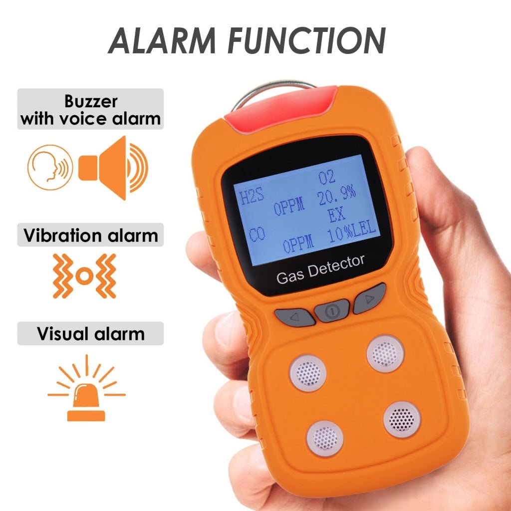 AQM - 384 AQM - 384 Portable Gas Detector CO H₂S O₂ EX (LEL) 4 Gas Detection Gas Rechargeable Clip Sniffer with Audible Visual Vibration Alert and Voice Prompt - Gain Express