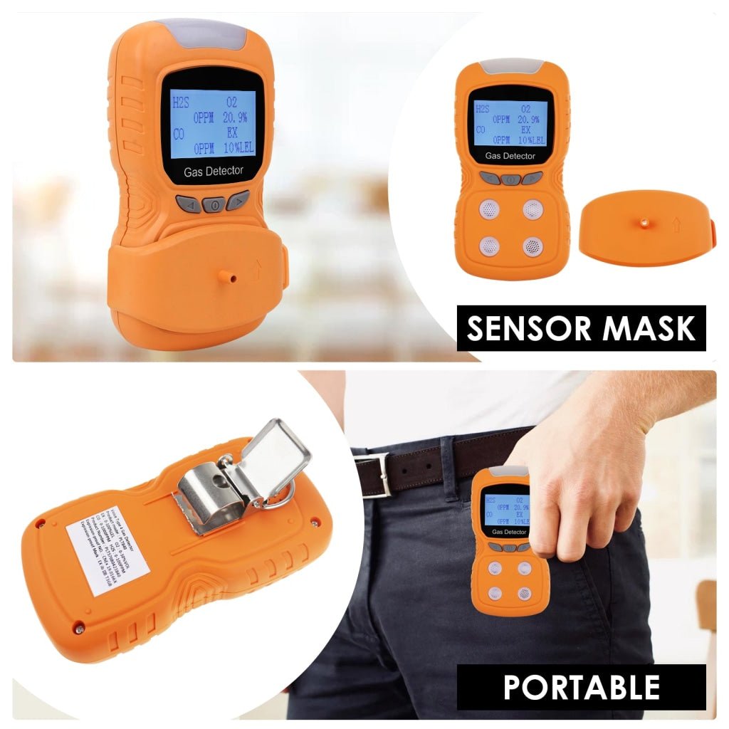 AQM - 384 AQM - 384 Portable Gas Detector CO H₂S O₂ EX (LEL) 4 Gas Detection Gas Rechargeable Clip Sniffer with Audible Visual Vibration Alert and Voice Prompt - Gain Express