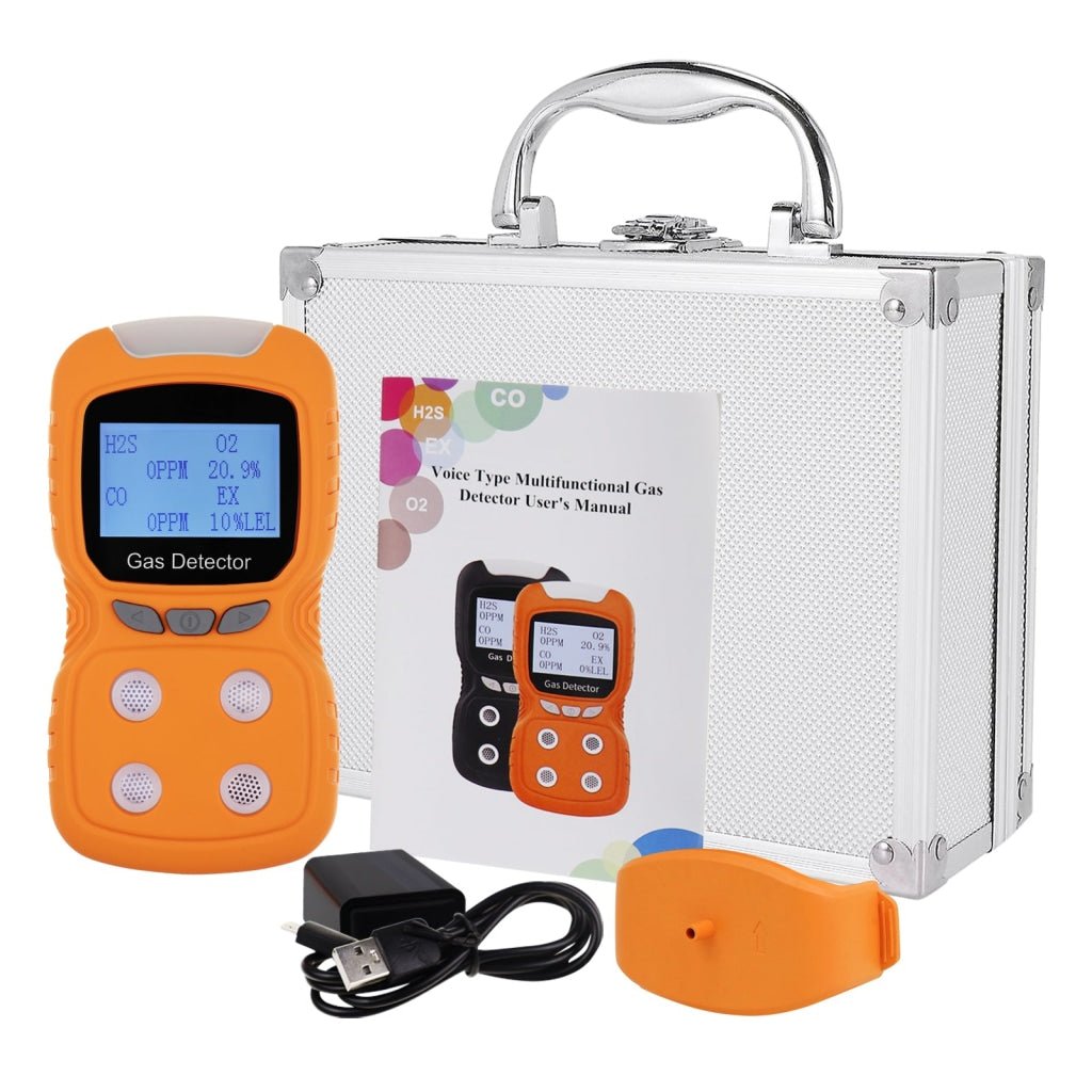 AQM - 384 AQM - 384 Portable Gas Detector CO H₂S O₂ EX (LEL) 4 Gas Detection Gas Rechargeable Clip Sniffer with Audible Visual Vibration Alert and Voice Prompt - Gain Express