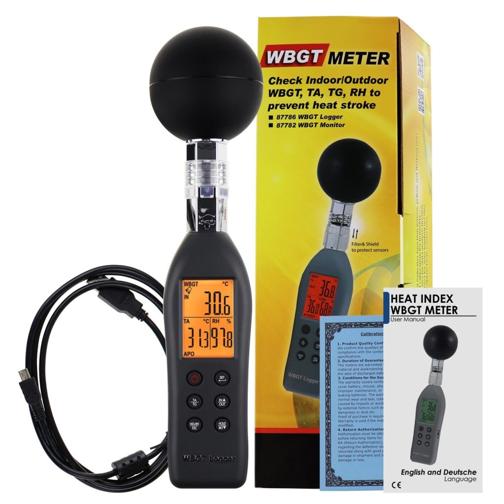 AZ87786 WBGT (Wet Bulb Globe Temperature) Heat Stress Meter Datalogger ...