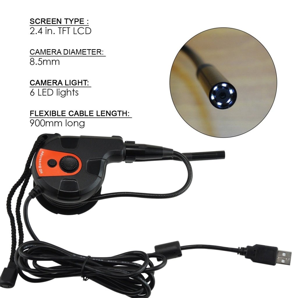 C0588AS C0588AS USB HD 8.5mm Camera Video Inspection 6 LED Light Borescope Tape Style Endoscope - Gain Express