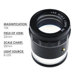 CLMG - 7173_LED CLMG - 7173_LED Magnifier Scale Loupe 10x Magnification 8 LED Light 20mm Scale Chart & 25mm Field of View - Gain Express