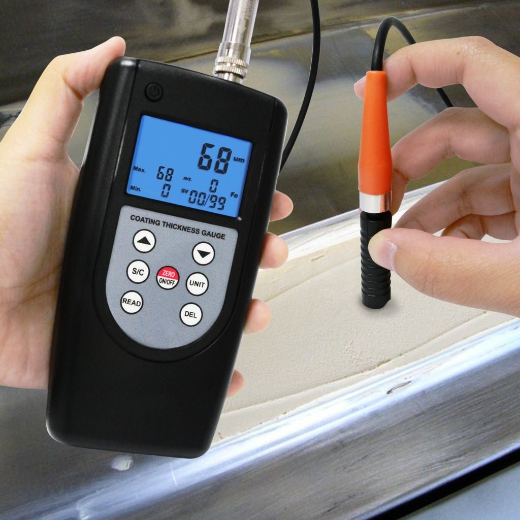 CM - 1210B CM - 1210B Coating Thickness Meter Gauge F & NF 99 Memories Max Min Avg, Magnetic Induction Eddy Current 0~2000μm 0~80mil Non - Magnetic Non - conductive Material Thick Measure Tester, Substrate Auto Detection - Gain Express