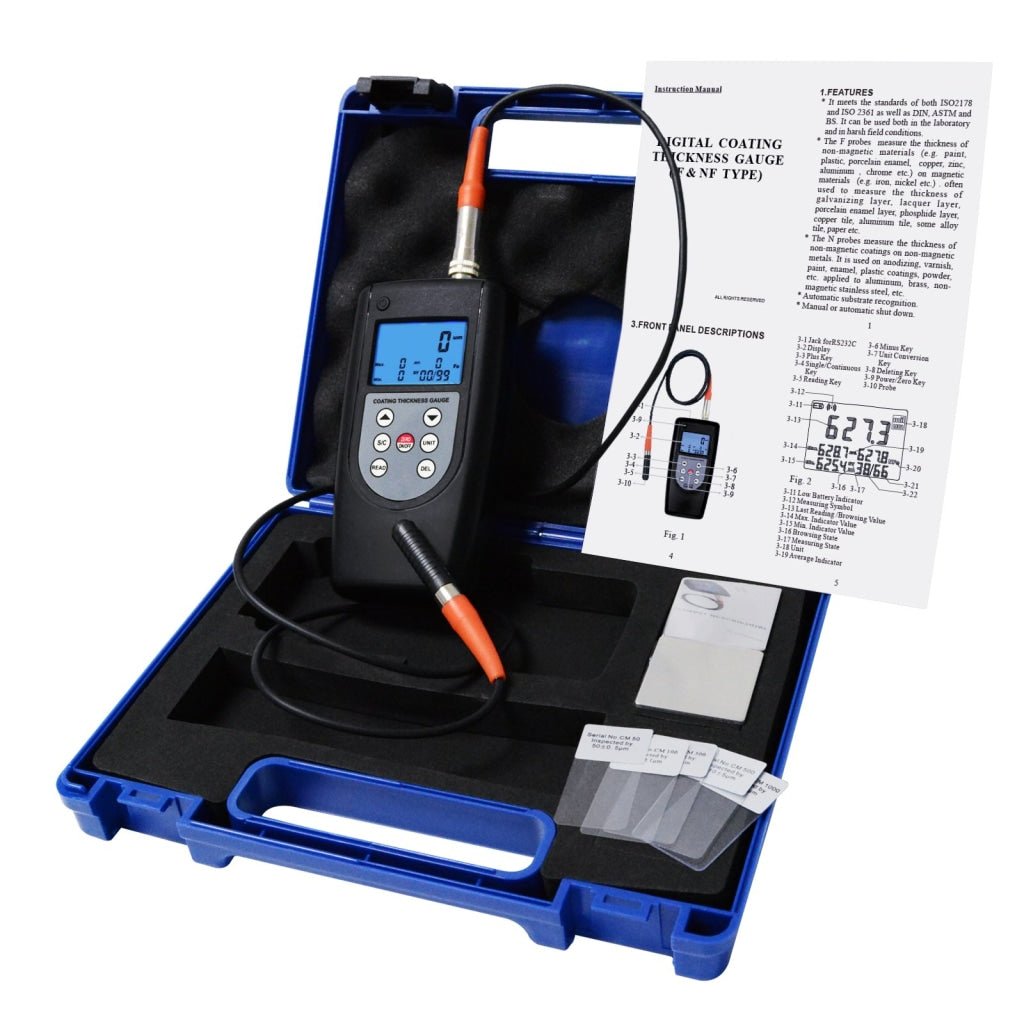 CM - 1210B CM - 1210B Coating Thickness Meter Gauge F & NF 99 Memories Max Min Avg, Magnetic Induction Eddy Current 0~2000μm 0~80mil Non - Magnetic Non - conductive Material Thick Measure Tester, Substrate Auto Detection - Gain Express