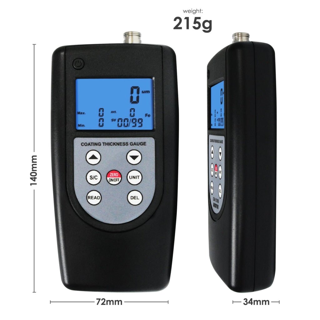 CM - 1210B CM - 1210B Coating Thickness Meter Gauge F & NF 99 Memories Max Min Avg, Magnetic Induction Eddy Current 0~2000μm 0~80mil Non - Magnetic Non - conductive Material Thick Measure Tester, Substrate Auto Detection - Gain Express
