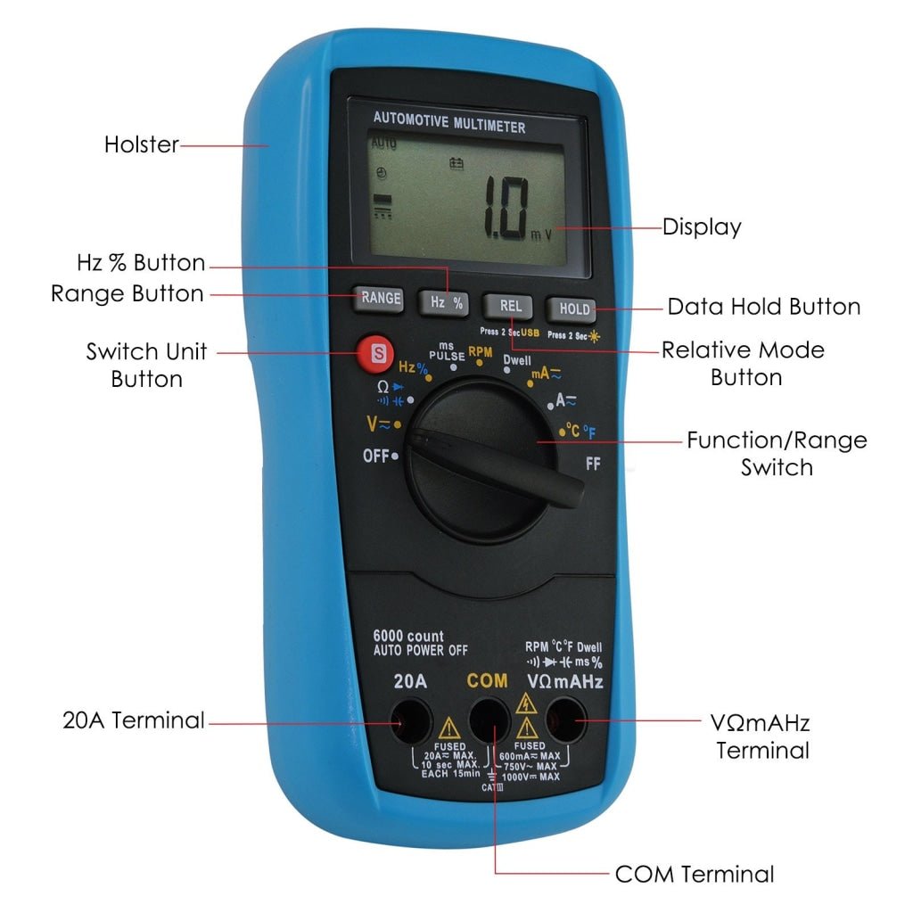 E04 - 023 E04 - 023 Automotive Multimeter AC DC Voltage Current Resistance Continuity Tester Manual / Auto Range CE Marking - Gain Express