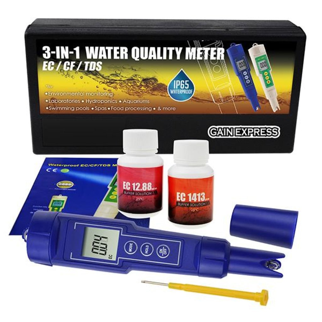 EC - 1385 EC - 1385 3 - in - 1 Digital EC / CF / TDS Meter Combo Water Quality Tester IP65 Waterproof Conductivity with ATC Aquarium, Hydroponic, Laboratories, Environmental Monitoring Test Tool Kit - Gain Express