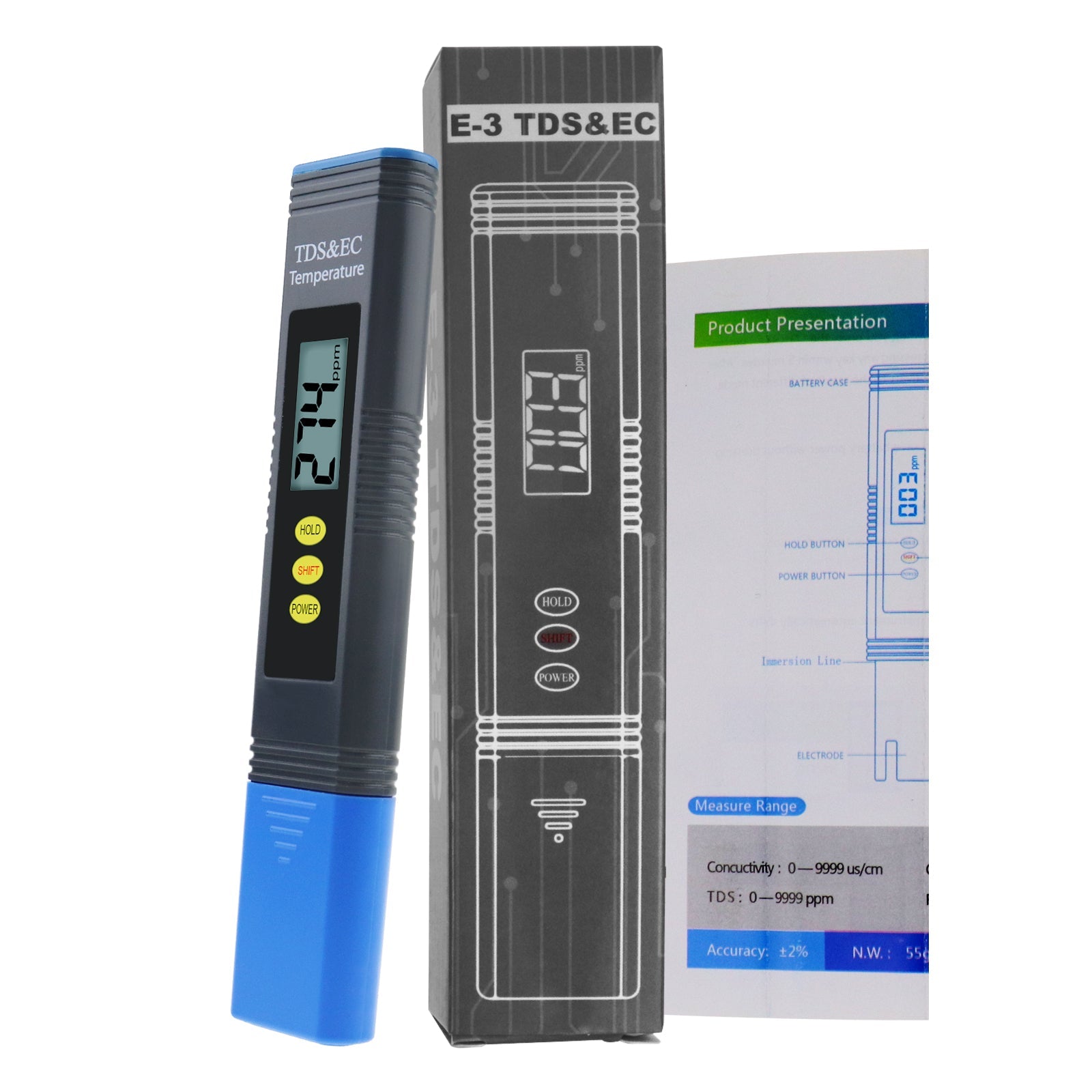 ECM-302 Pentype 2-in-1 TDS / EC Meter with ATC Digital Water