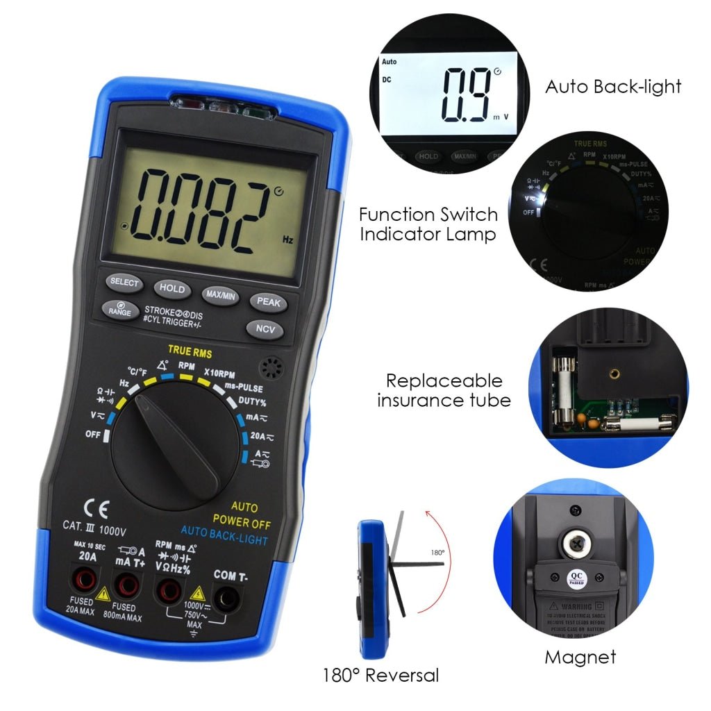 ENG - 214 ENG - 214 Auto - Ranging LCD Digital Multimeter Engine Analyzer Tester DCV/ACV, RPM Tachometer, Dwell Angle, Current, Temperature, Resistance, Diode Continuity Test, Pulse Width - Gain Express