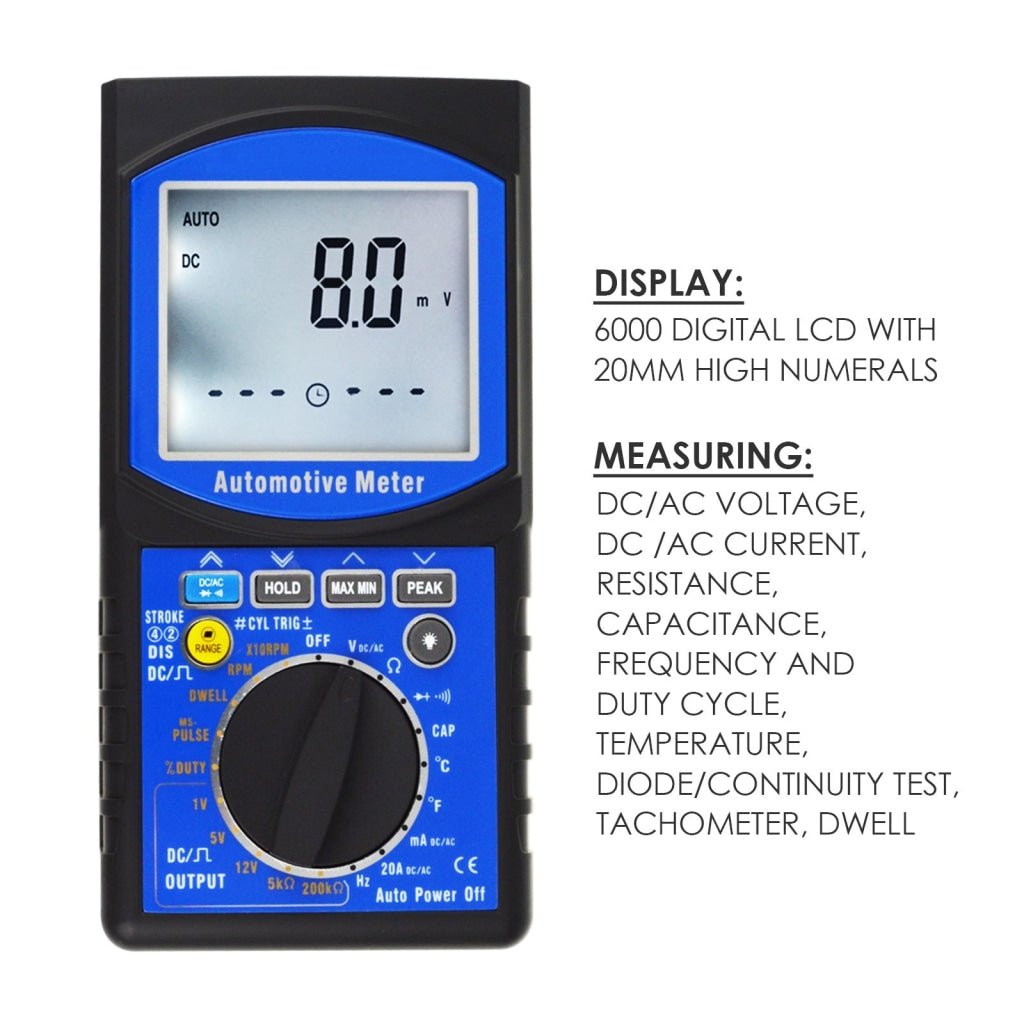 ENG - 215 ENG - 215 Digital Engine Analyzer Automotive Multimeter 6000 Counts - DC AC Voltage, DC AC Current, Resistance, Capacitance, Frequency, Duty cycle, Temperature, Diode & Continuity Test, Tachometer, Dwell Angle, Pulse Width, Analog Signal Output - Gain Express