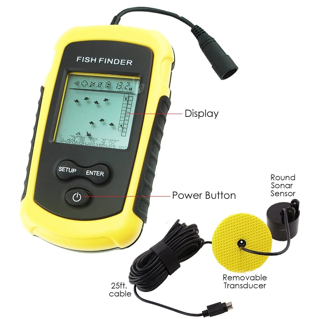 portable fish finders for boats FF-1108-1 Wired 100M Digital Sonar Transducer Fishfinder Alarm Portable LCD Display 12M Cable for Boat, Kayak, Ocean, Ice, Lake Fishing