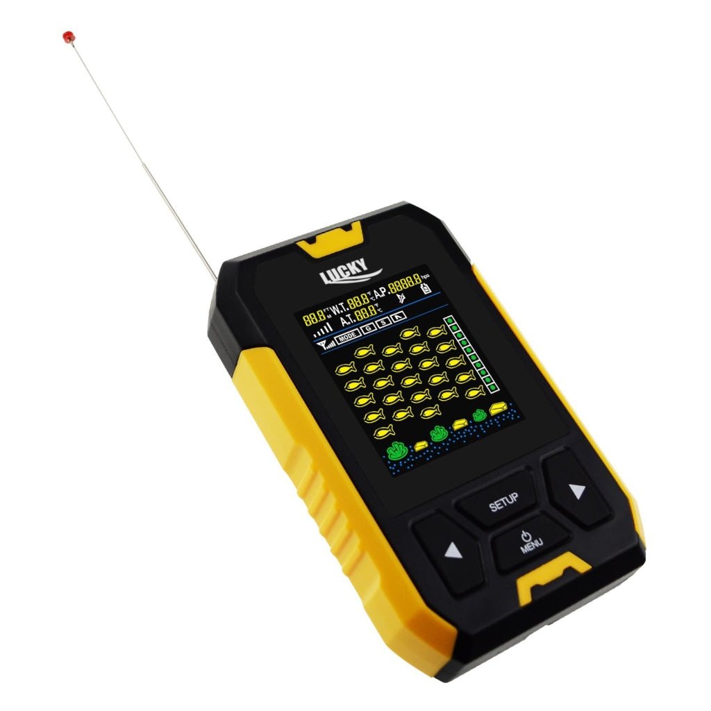 FF - 218TPA FF - 218TPA LUCKY Fish Finder Color Display Fishfinder Fishing Locator, Wireless Sonar Sensor 45m (147.6ft) Depth Range, Shallow Slop Raft Ice Mode Air & Water Temperature Air Pressure - Gain Express
