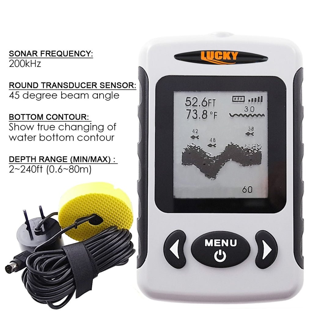 fish finders sale FF-718 Lucky Wired Water Resistant (100m/ 328ft depth) Professional Fish Finder with Alarm Sonar Frequency 200kHz Transducer removable adapter with 180° adjustable Angle for Ocean, River, Lake and even on Icy Water for