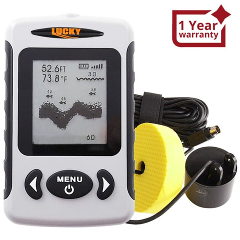 FF - 718 FF - 718 Lucky Wired Water Resistant (100m/ 328ft depth) Professional Fish Finder with Alarm Sonar Frequency 200kHz Transducer removable adapter with 180° adjustable Angle for Ocean, River, Lake and even on Icy Water for Ice Fishing - Gain Express