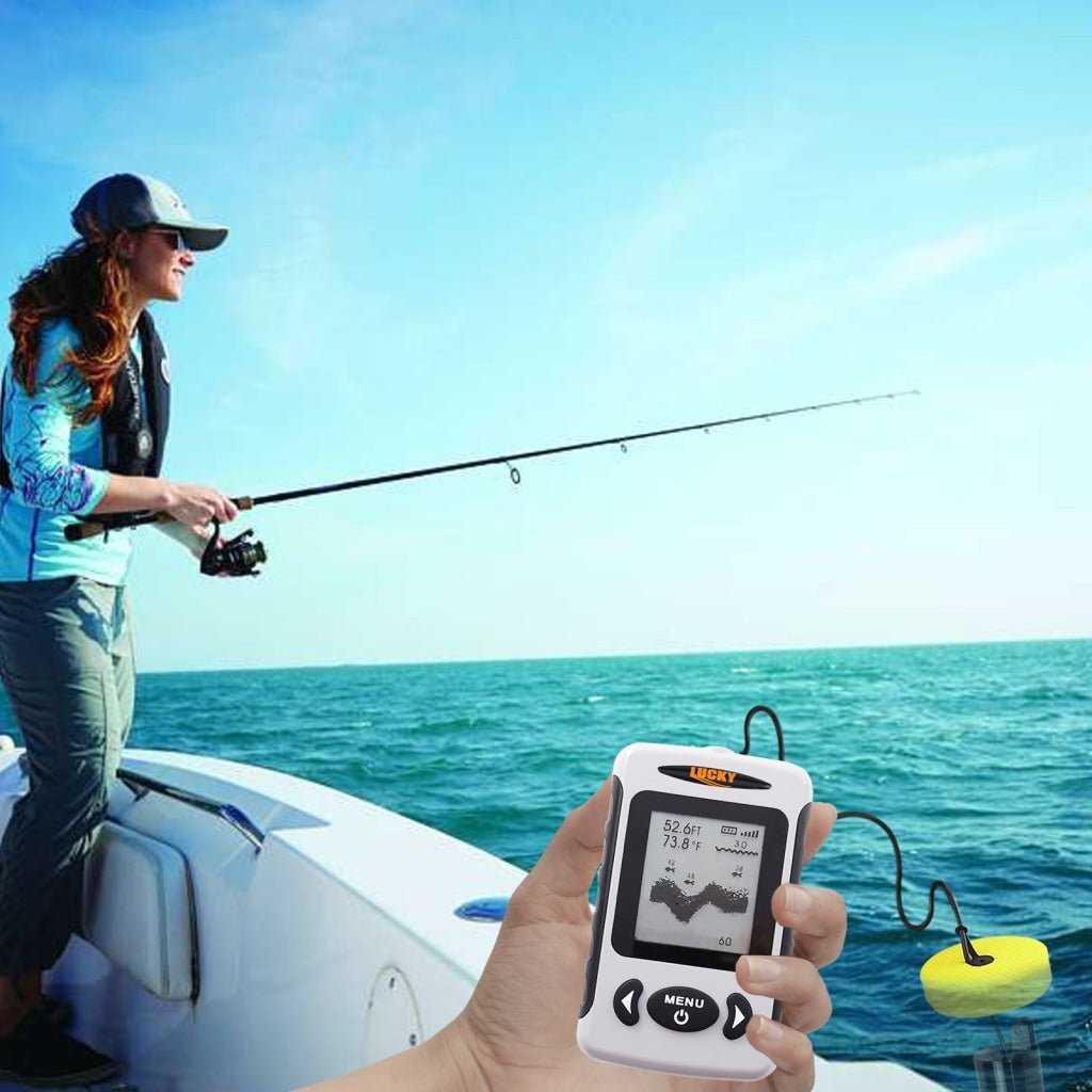 casting reel fish finder FF-718 Lucky Wired Water Resistant (100m/ 328ft depth) Professional Fish Finder with Alarm Sonar Frequency 200kHz Transducer removable adapter with 180° adjustable Angle for Ocean, River, Lake and even on Icy Water for