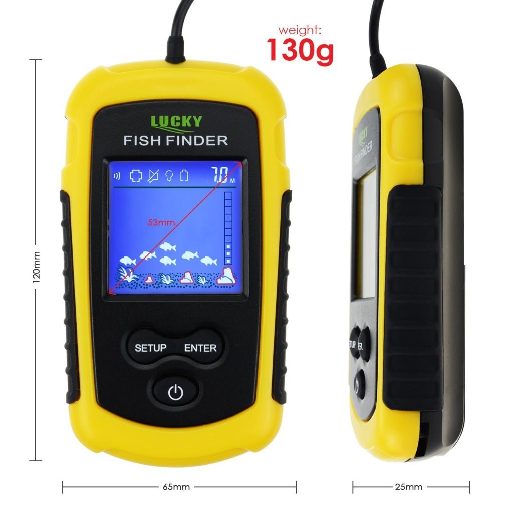 handheld fish finders FFC-1108-1 Lucky Portable Fish Finder Sonar, TN/ Anti-UV LCD Display with Clear LED Backlight for Night Fishing, Wired Fishfinder with Alarm, 100M (328ft) Depth Detection, Turbid Water, Reservoir, Sea, River, lake, Boat