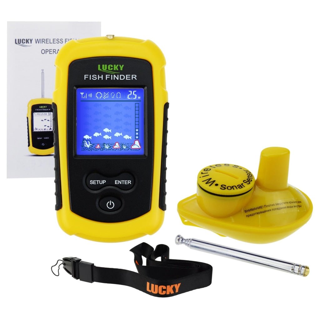 lucky fish finders Lucky FFCW-1108-1 Wireless Fish Finder Sonar, TN/ Anti-UV LCD Display Fishfinder Backlight for Night Fishing, Turbid Water Reservoir Sea River lake Boat Kayak Ice