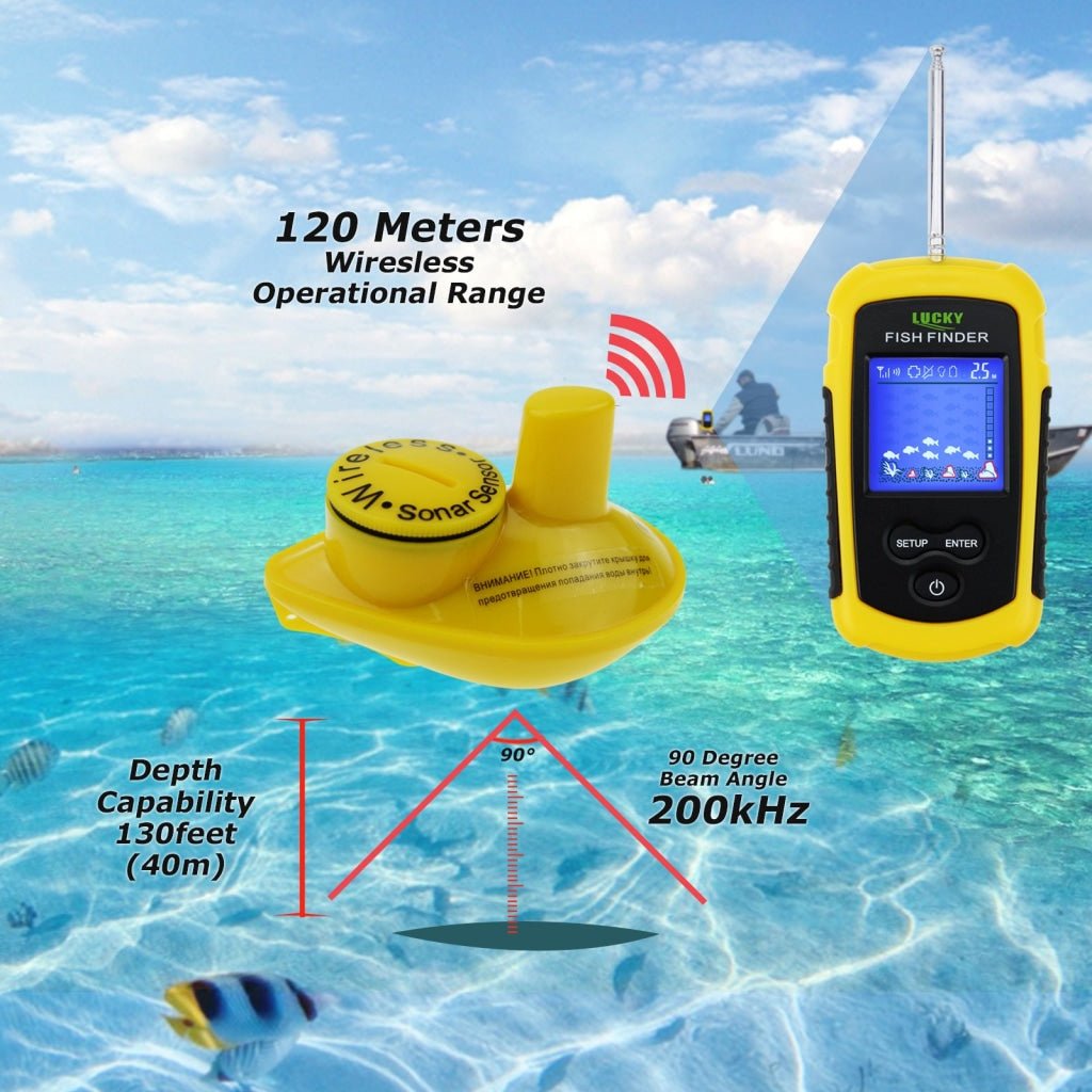 FFCW - 1108 - 1 Lucky FFCW - 1108 - 1 Wireless Fish Finder Sonar, TN/ Anti - UV LCD Display Fishfinder Backlight for Night Fishing, Turbid Water Reservoir Sea River lake Boat Kayak Ice - Gain Express