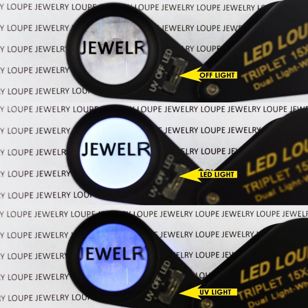 GEM - 247 15x 21mm Optic Glass Loupe 6 LED & UV Light Magnifier Jeweler Foldaway Pocket Black Frame Triplet Lens Magnifying Gem Jeweler Mechanics Photographer Hobbyist Watchmaker - Gain Express