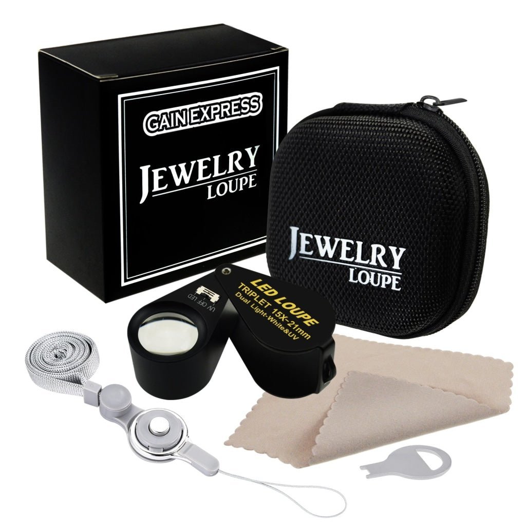 GEM - 247 15x 21mm Optic Glass Loupe 6 LED & UV Light Magnifier Jeweler Foldaway Pocket Black Frame Triplet Lens Magnifying Gem Jeweler Mechanics Photographer Hobbyist Watchmaker - Gain Express