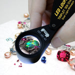 GEM - 249 GEM - 249 30x Magnification Jewelry Gem Loupe with UV & 6 LED Light, 21mm Optical Glass Triplet Magnifiers Lens Portable Handheld Magnifying Tool Jeweller Stamp & Coin Collectors Foldaway And Black Frame Design Metal Body - Gain Express