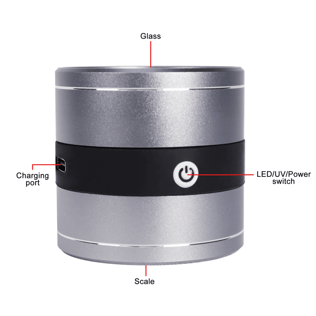 GEM - 386 GEM - 386 Rechargeable 10X Full Metal Jeweler Optical Magnifying Glass 5 LED 5 UV Light Scale Loupe USB Charging Lens Jewelry Gemstone Magnifier Tool - Gain Express