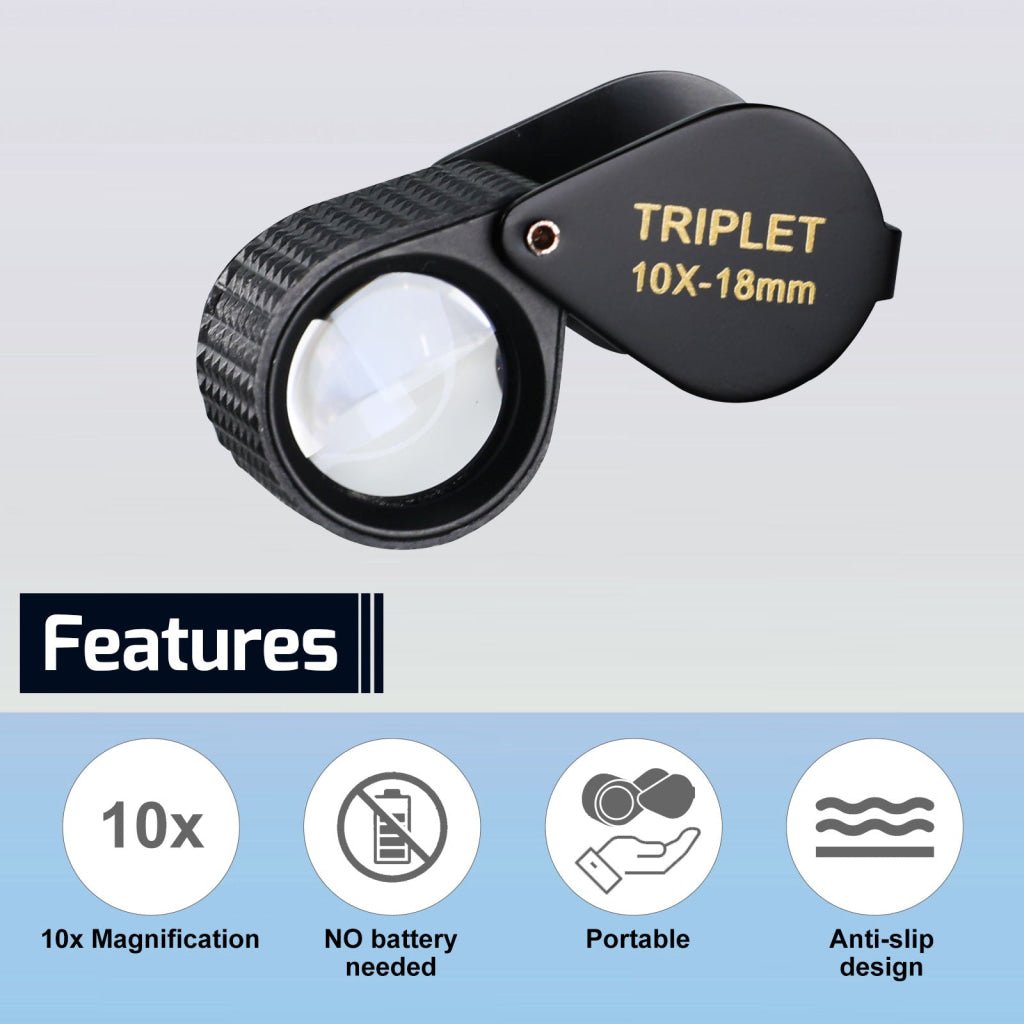 GEM - 451_10X GEM - 451 Magnifier Mini Jeweler Loupe (10X / 20X / 30X) 18mm High - Quality Optical Triplet Lens Battery Free Inspection Ideal for Jewelers, Gemologists, Collectors and Repairs - Gain Express