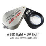 GM31 Mini 30X Jeweler Loupe Magnifier + LED & UV light 21mm lens - Gain Express