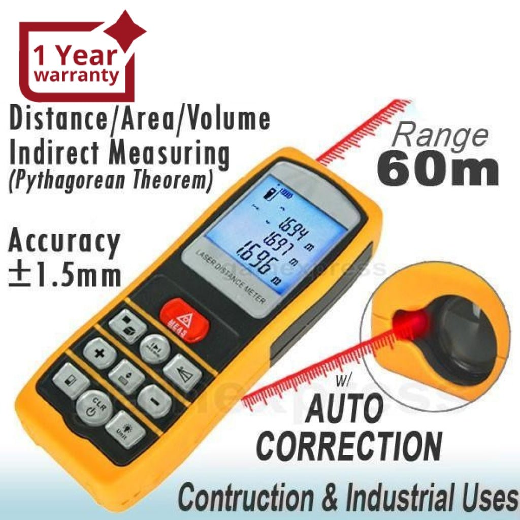 GM60D Professional 60m Laser Distance Meter w High Accuracy 1.5mm Gain Express