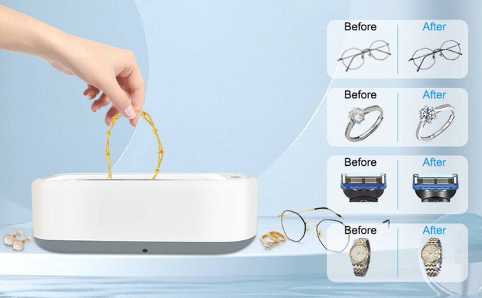 Ultrasonic Jewelry Cleaner Machine 600ml Portable Ultrasonic Denture and Eye Glasses Jewelry Cleaner High Frequency Vibration Non-slip Bottom with 304 Stainless Steel Tank - Gain Express
