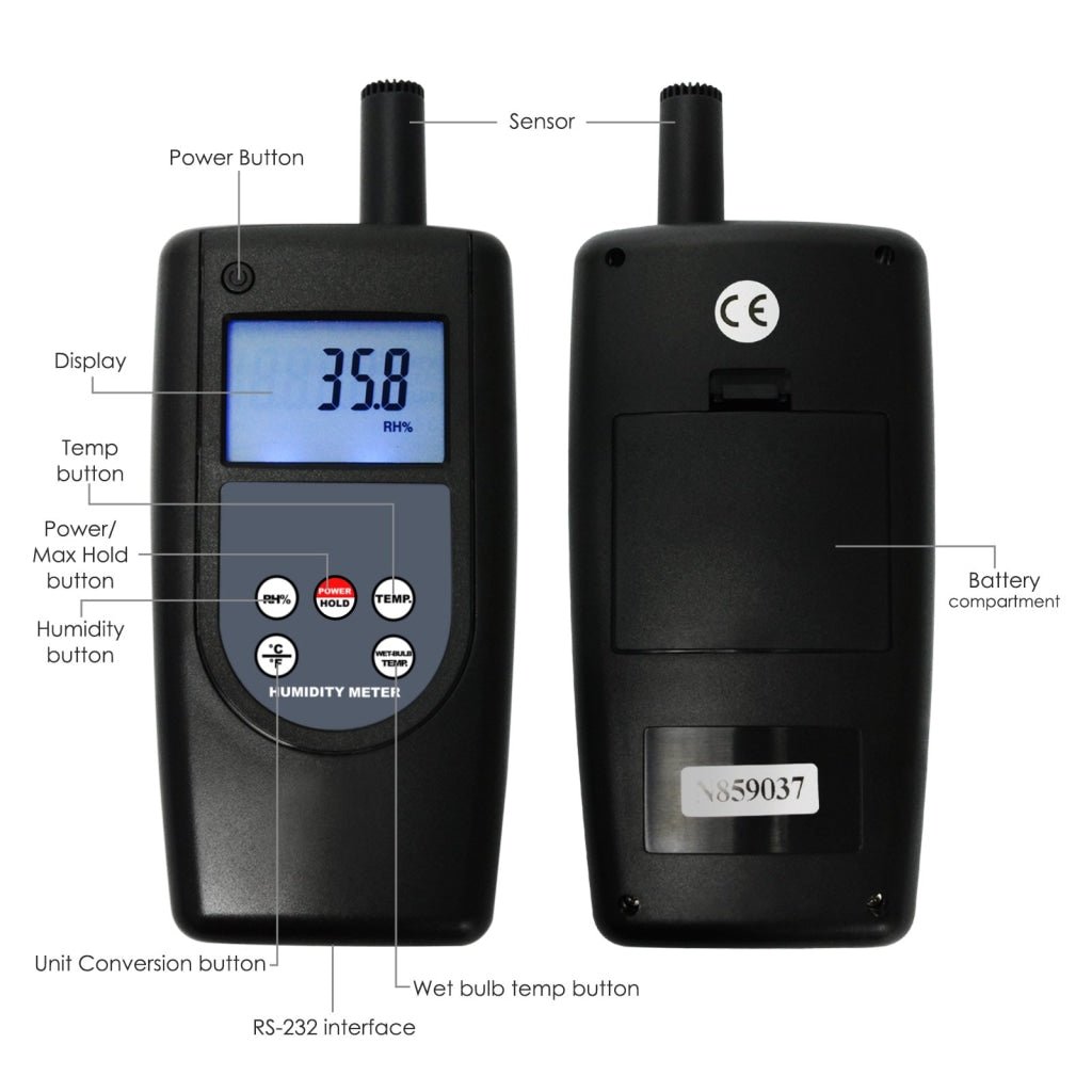 HT - 1292 HT - 1292 Digital Humidity Temperature Meter Tester Indoor Outdoor, 10~95%RH Temp - 10~60 °C (14~140°F) Wet Bulb Temp - 10~60ºC, Handheld Air Thermo - Hygrometer Hygometer Thermometer, Max Min Hold - Gain Express