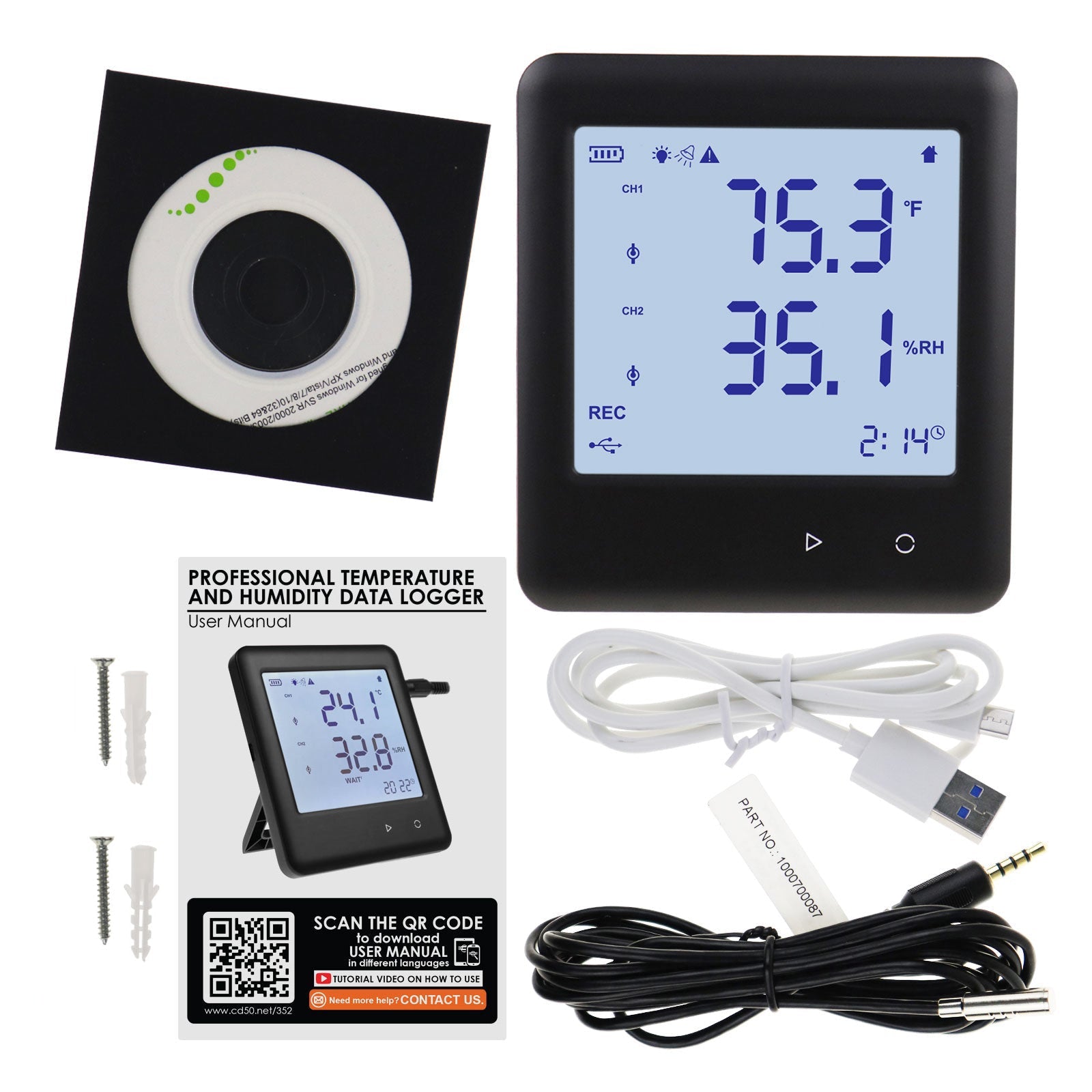 HTM-352 Data Logger Thermo-hygrometer Thermometer Temperature and Humidity Datalogging Measurement 25,920 Groups of Reading High Low Alarm with PC Software and Calendar Display