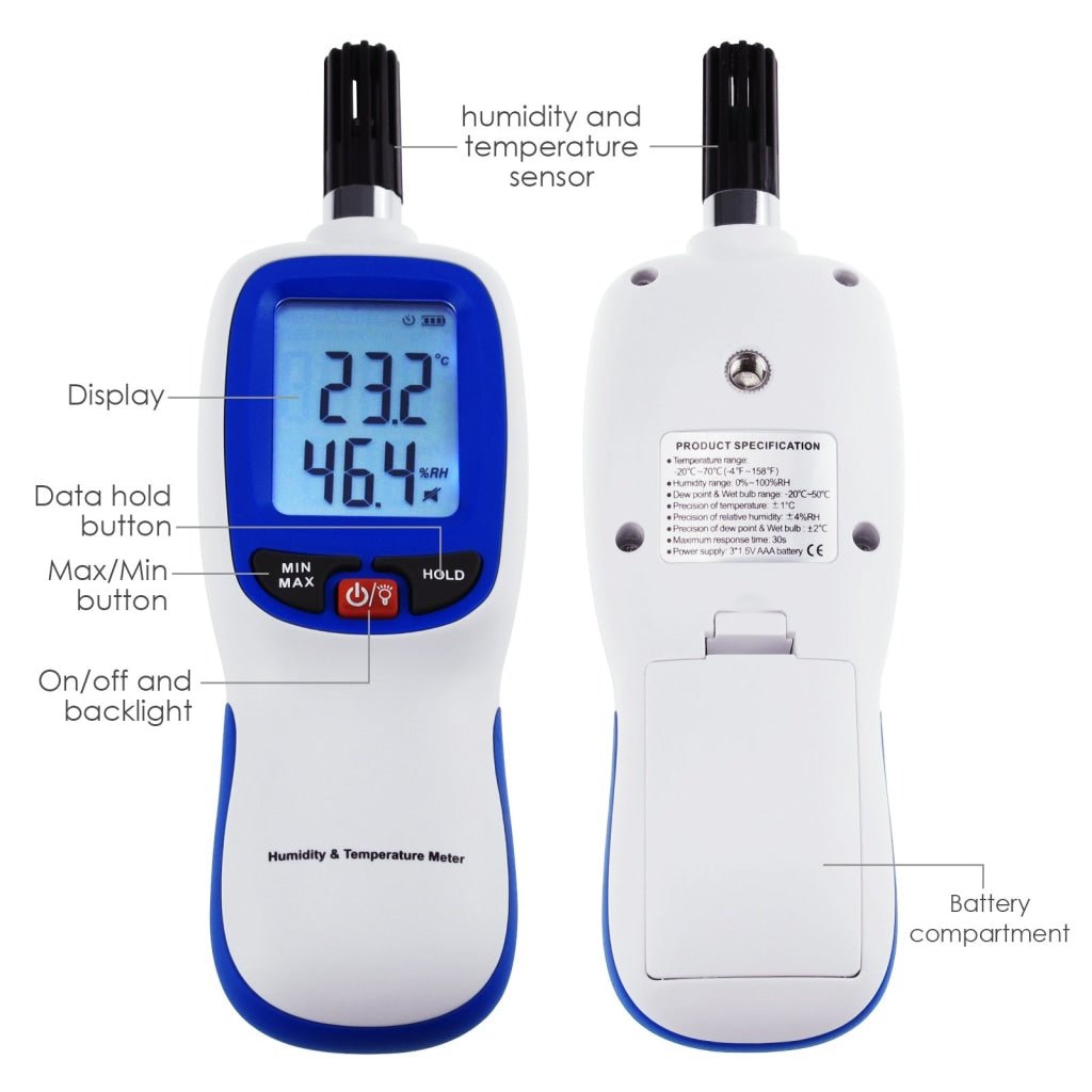 Humidity Measurement Bulb Ambient Weather Station Protmex HT607 Temperature Humidity Meter High ...