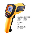 IR - G1150A IR - G1150A 50:1 Non - contract IR Infrared Laser Thermometer - 30~1150°C/ - 22~2102°F 0.1~1EM Pyrometer, Digital Professional Instant Read Hand Held Laser IR Temp Meter for Cooking/ Automotive/ Industrial/ Lab - Gain Express