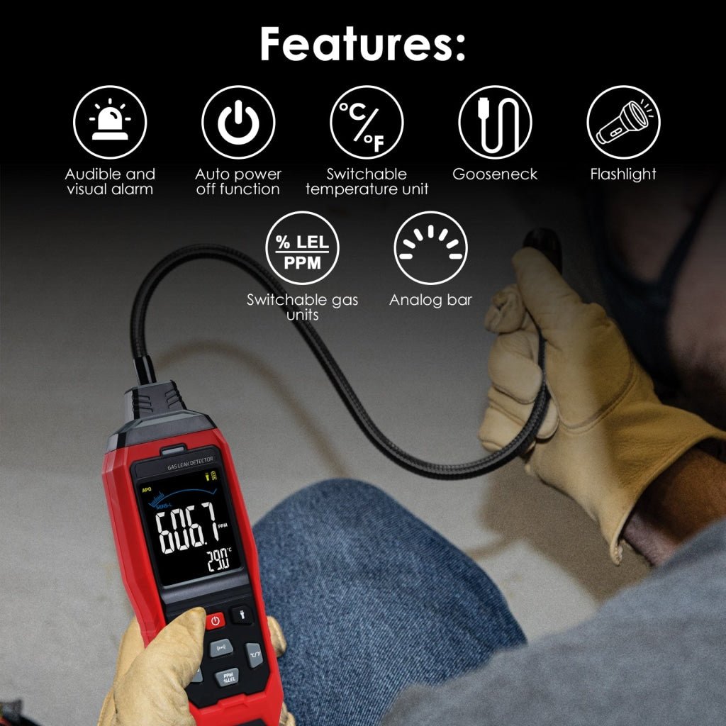 LKD - 398 Natural Gas Detector Gas Sniffer Gas Leak Detector Locating Propane, Natural Gas, and Combustible Gas Leak for Home and RV with Gooseneck Probe, Buzzer, Light Indicator - Gain Express