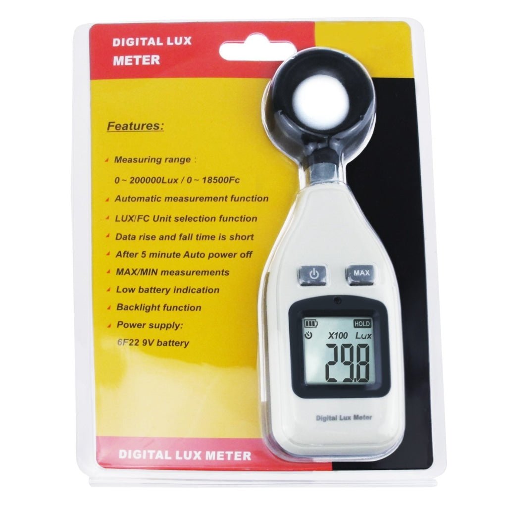 LUX - 31 Digital Light Mini Lux Meter Measurement Range 0 ~ 200,000 LUX / 0 ~ 18,500 FC, Portable Instrument, Auto Range - Gain Express