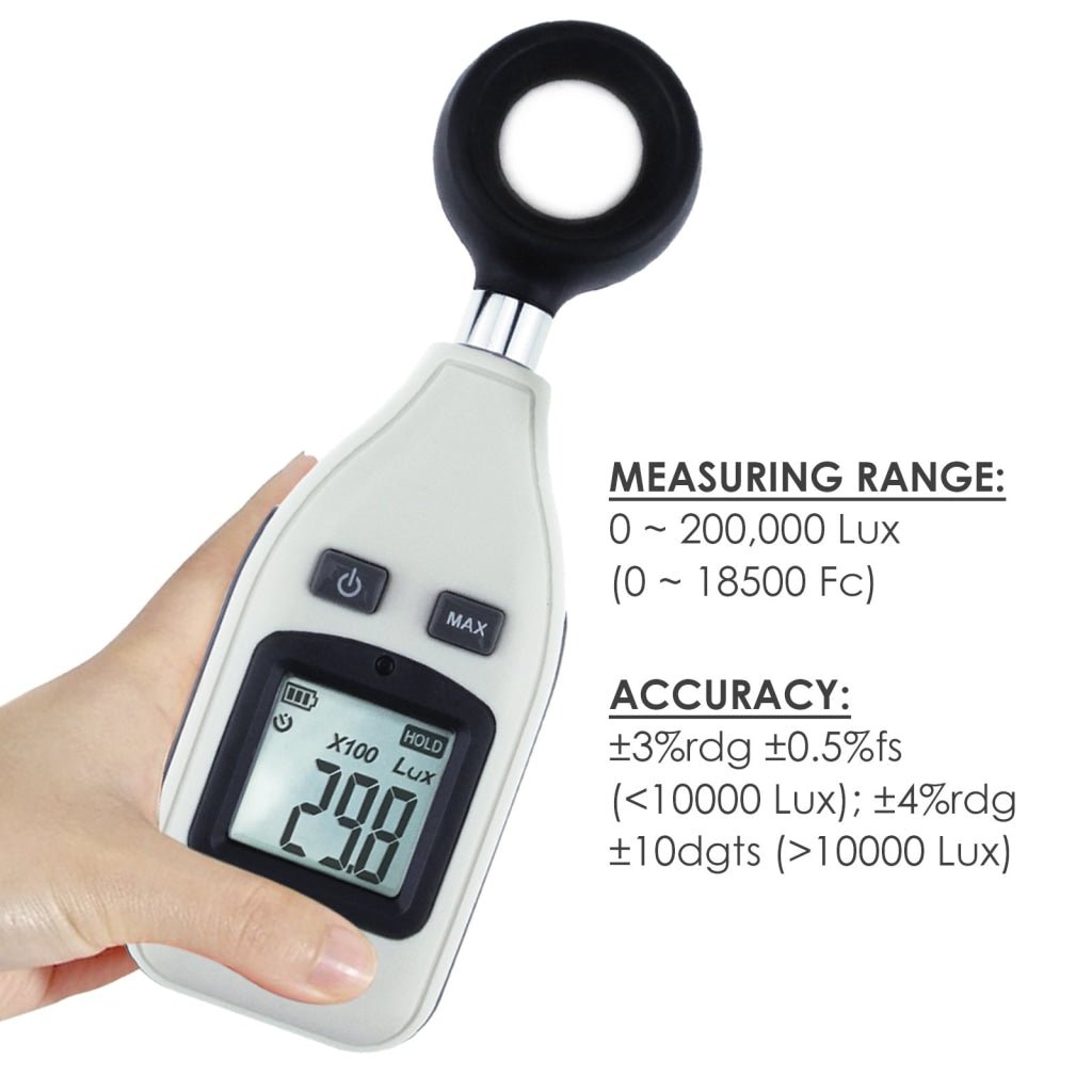 LUX - 31 Digital Light Mini Lux Meter Measurement Range 0 ~ 200,000 LUX / 0 ~ 18,500 FC, Portable Instrument, Auto Range - Gain Express