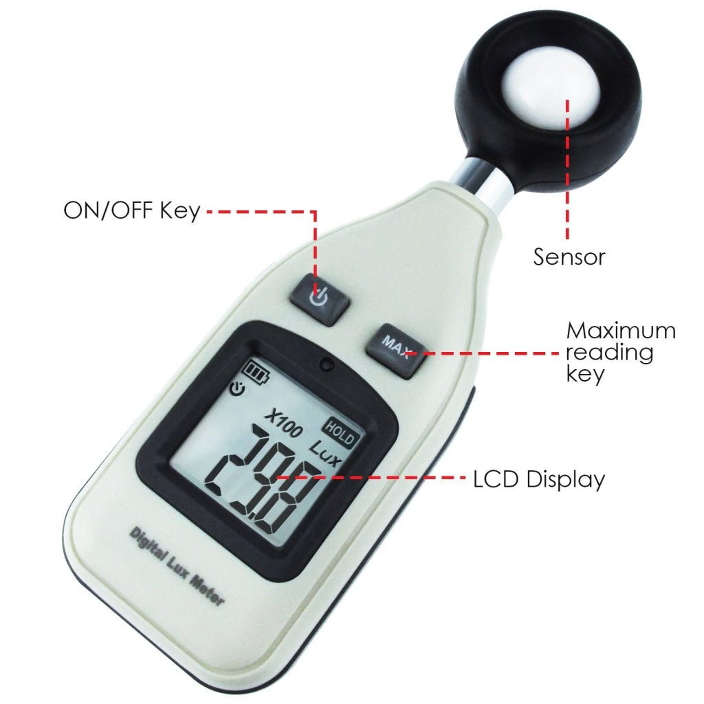 LUX - 31 Digital Light Mini Lux Meter Measurement Range 0 ~ 200,000 LUX / 0 ~ 18,500 FC, Portable Instrument, Auto Range - Gain Express
