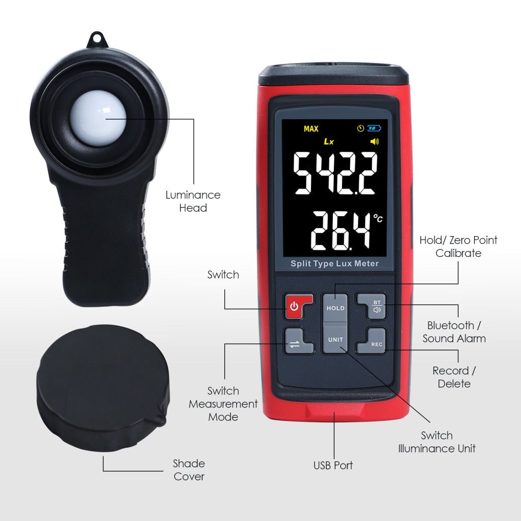 LUX - 426 LUX - 426 Split Type Digital Light Lux Meter with Temperature Measure Colored LCD Display Illuminance Meter for Luminosity Measuring & Monitoring - Gain Express