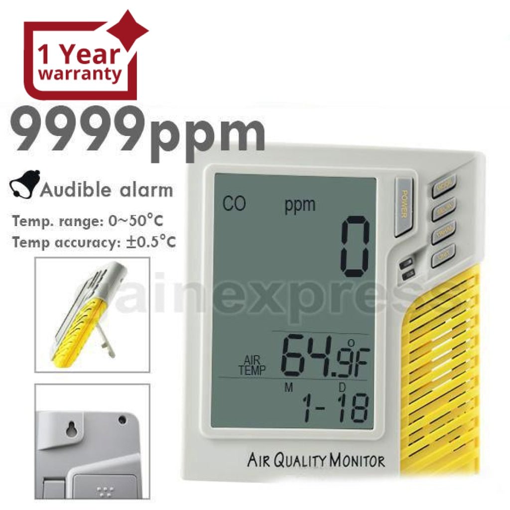 M0198101 Digital Wall mount/Desktop 0~9999ppm CO Monitor Temperature Tester Made in Taiwan - Gain Express