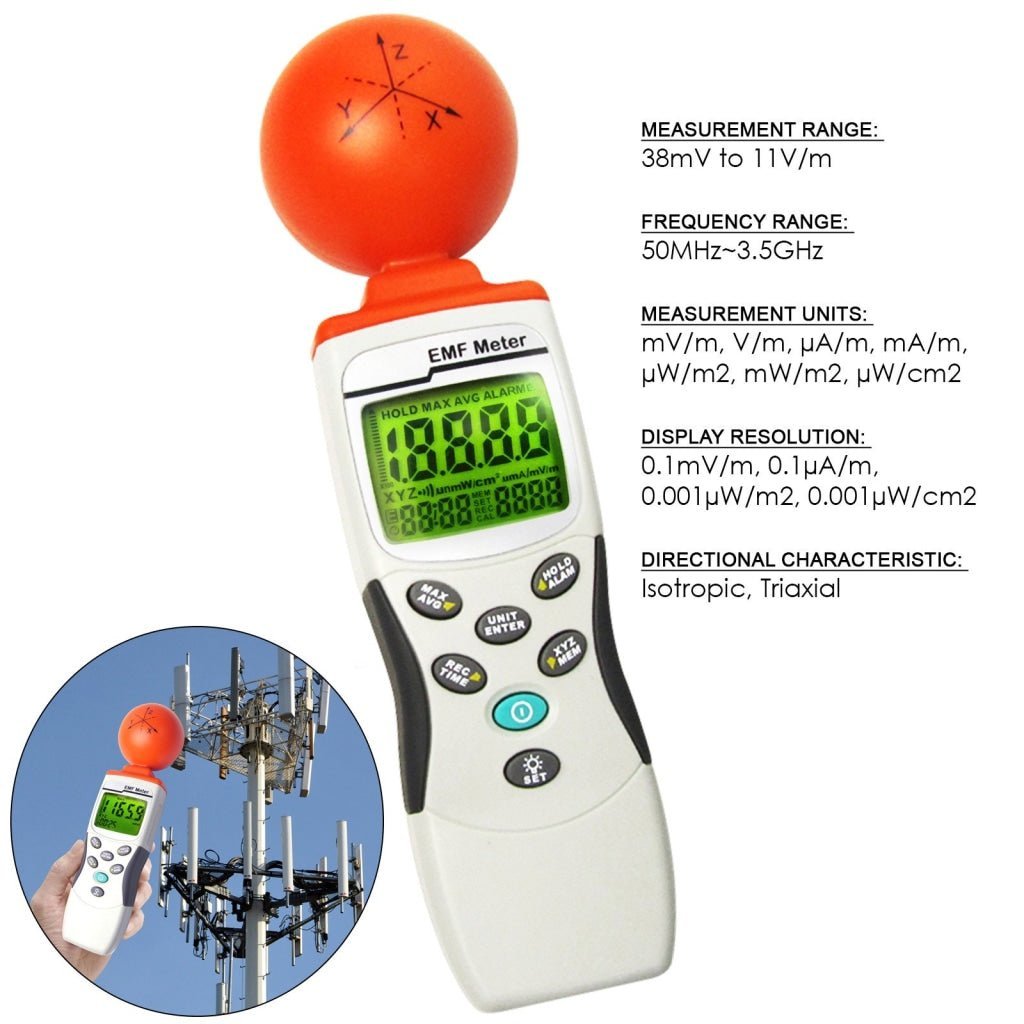 M0198195 Handheld EMF/RF (3 - axis Gauss Meter) Field Strength Meter 50MHz to 3.50GHz - Gain Express