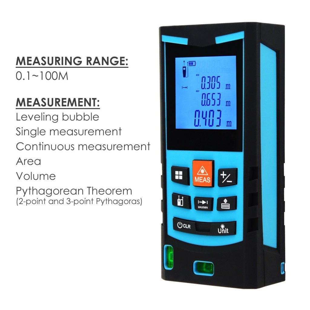 M04 - 004 M04 - 004 Handheld 100m Laser Distance Meter Area Volume Indirect Measure w/ Bubble Level - Gain Express